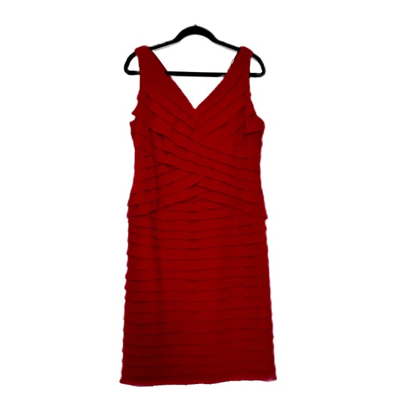 ADRIANNA PAPELL| Sleeveless Empire Waistline Tiered Dress | Red | Size: 14 - Picture 4 of 14